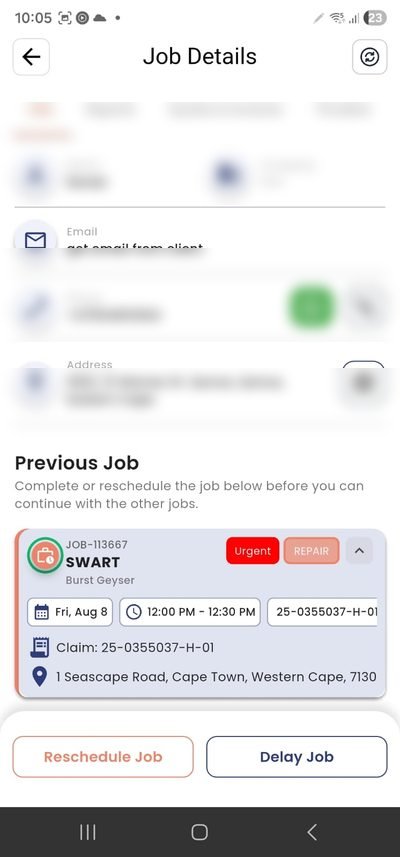 PlanMyCrew field app job details with site address for GPS attendance verification at contractor job sites