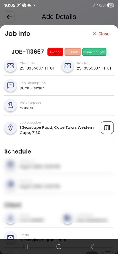 PlanMyCrew job card showing sample insurance panel claim details — demo data only